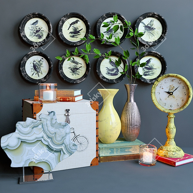 Loft Design Set: Clocks, Chest, Paintings 3D model image 1
