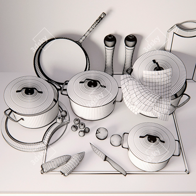 Decorated Cookware Set 3D model image 3