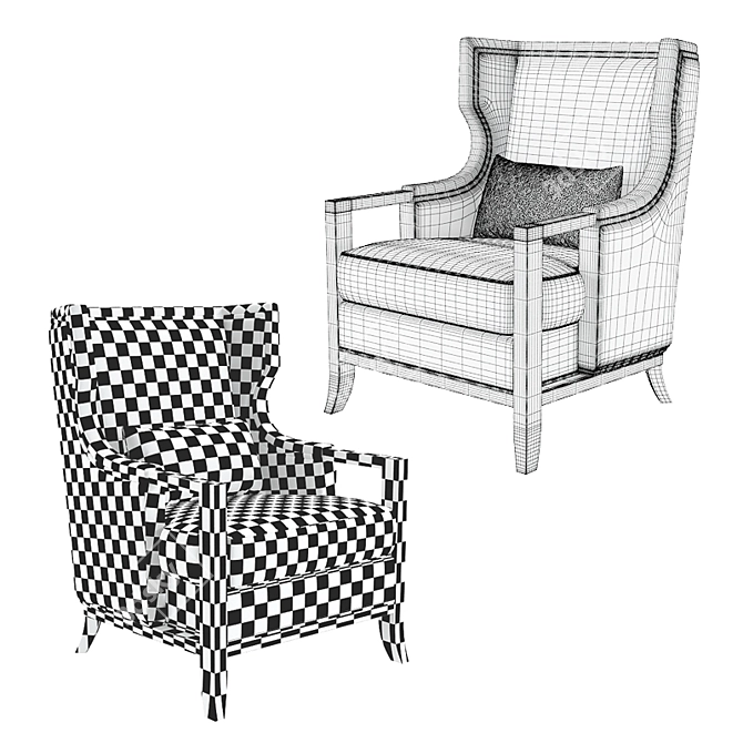 Cozy Hickory Wing Chair: Elegant and Comfortable 3D model image 3