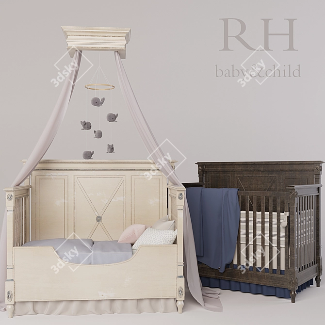 Jourdan Convertible Bed with Chambray Whale Mobile 3D model image 1