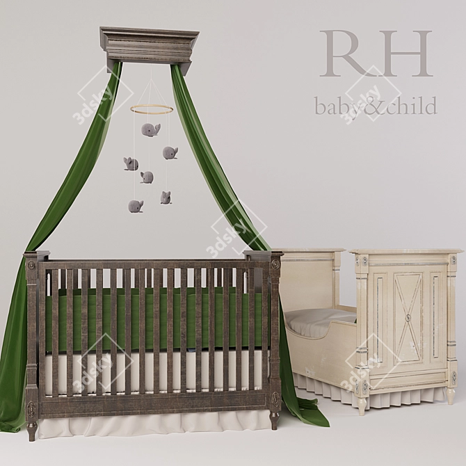 Jourdan Convertible Bed with Chambray Whale Mobile 3D model image 3