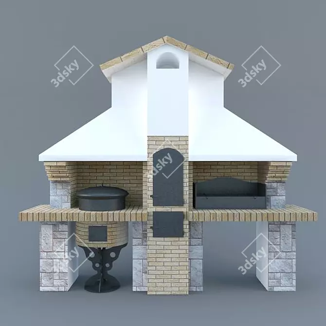 Trio BBQ Brick Stove with Grill & Smokehouse 3D model image 1