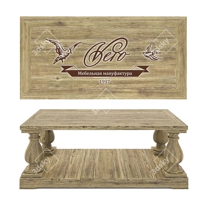 Vintage Coffee Table: LxBxH 1200x600x450 3D model image 1