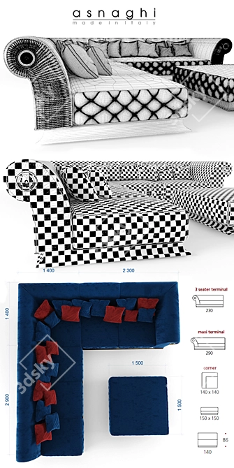 Italian Classic Corner Sofa: Asnaghi Prestige 3D model image 3