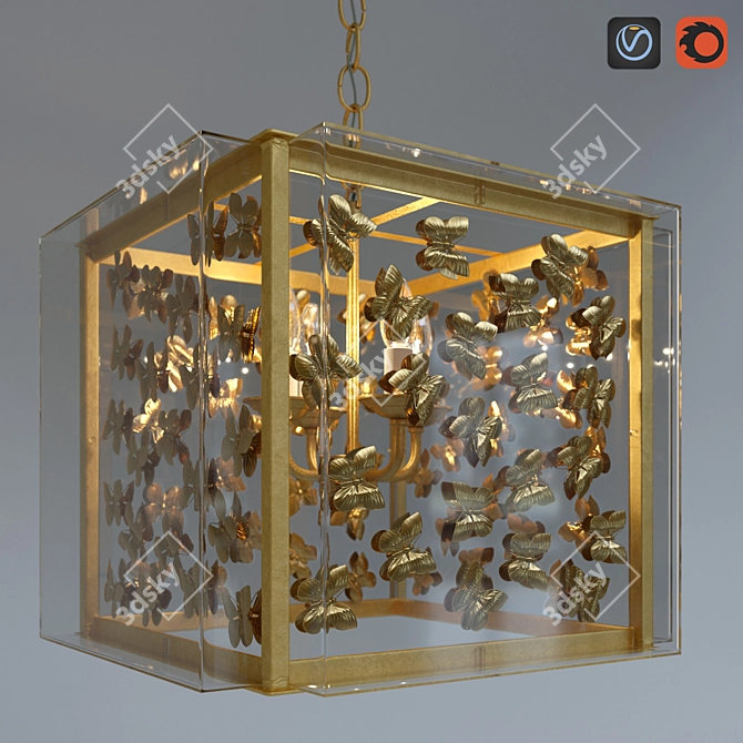 Elegant Gilded Butterfly Chandelier 3D model image 1