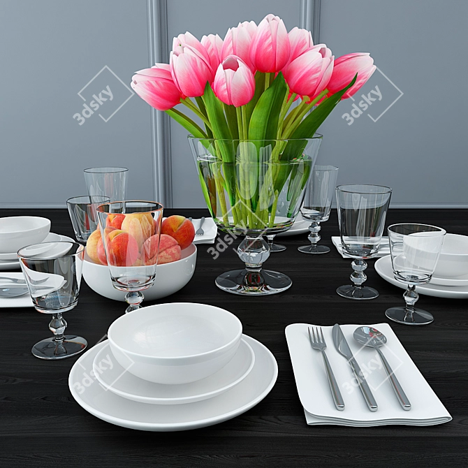 Tulip Table Setting with Peach Vase 3D model image 1