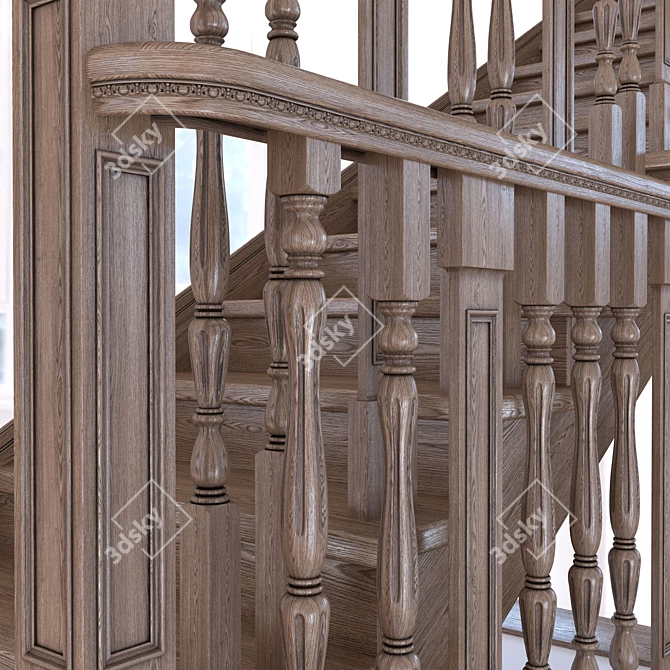 Classic Oak Stairs 3D model image 2