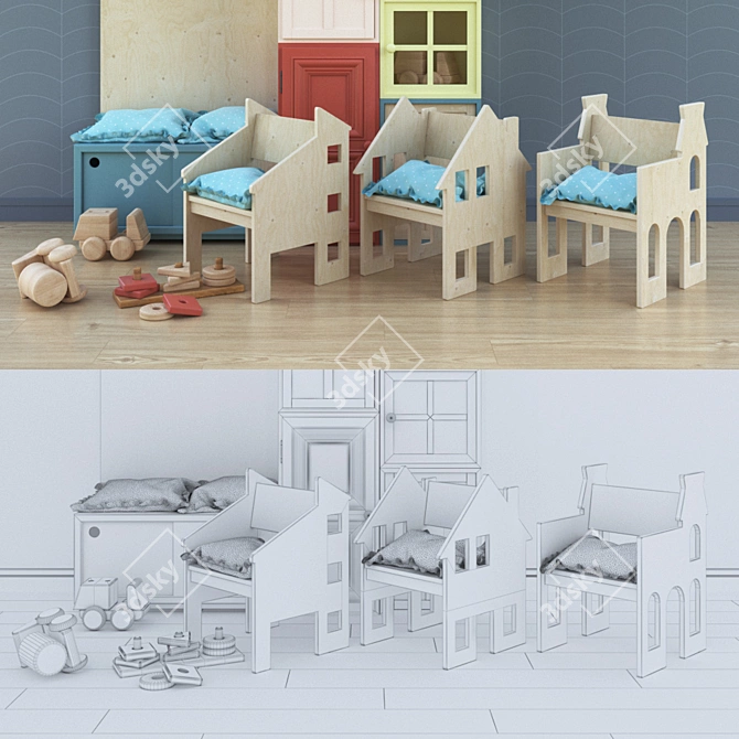 Eco-themed Children's Furniture Set 3D model image 2