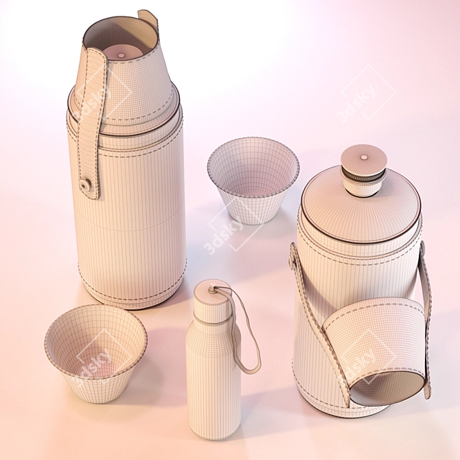 Kikkerland Camping Set: Thermos Flask with Leather Case & Shot Glasses 3D model image 3