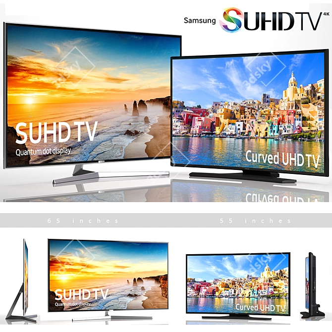 Samsung UHD 4K TVs: 65" & 55" Curved 3D model image 1