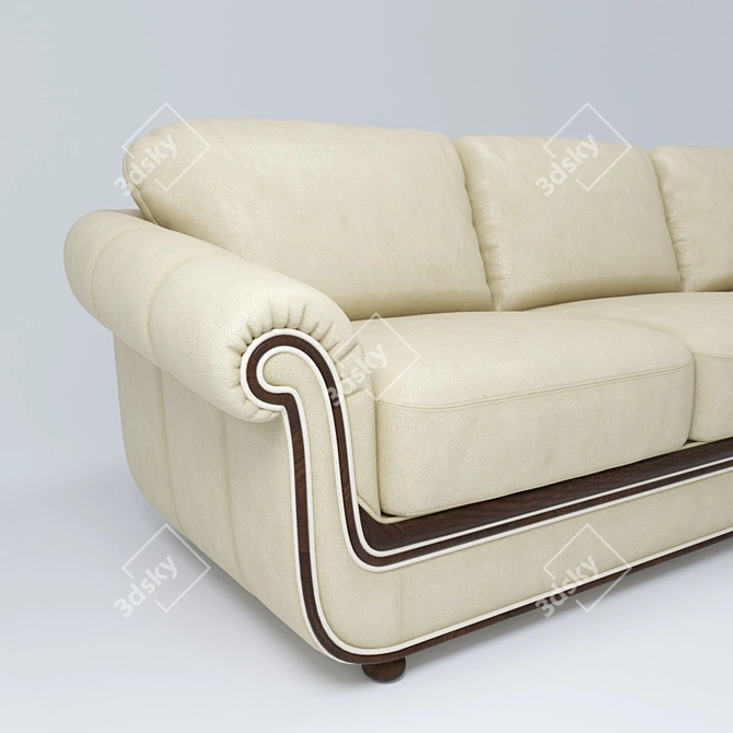 Stylish Leather Corner Sofa with Wooden Accents 3D model image 3