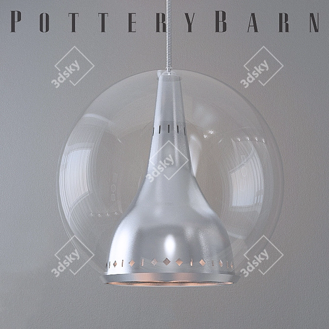 Sleek Chrome & Glass Pendant 3D model image 1