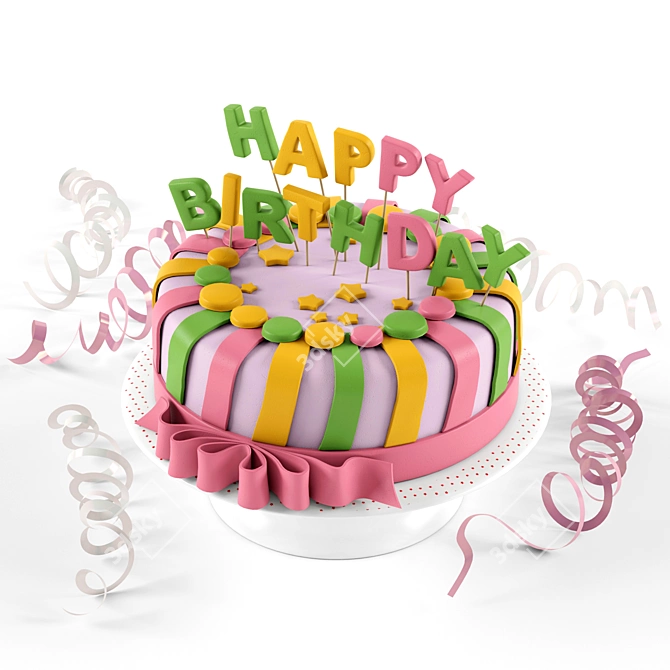 "Happy Birthday" Fondant Cake 3D model image 1