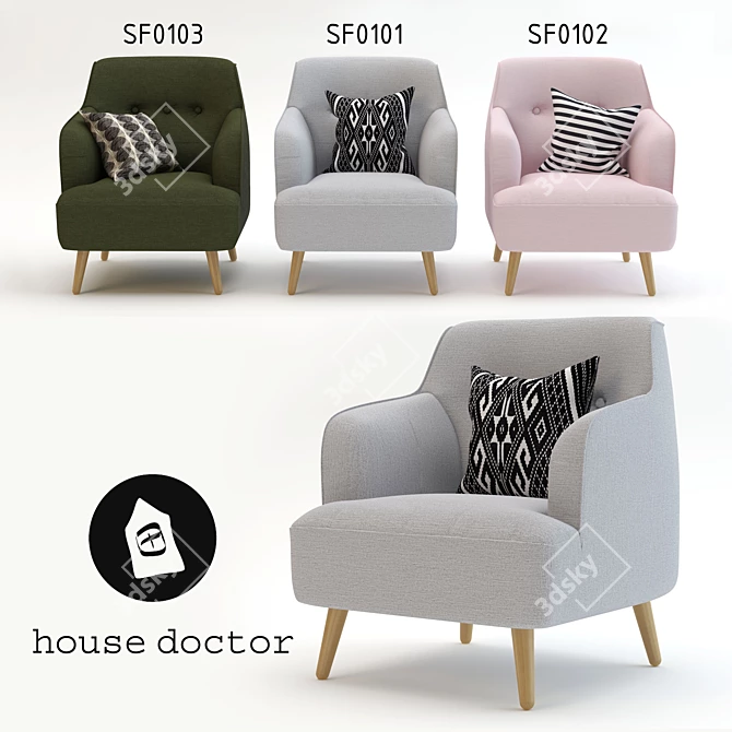 House Doctor Retro Style Armchair 3D model image 1