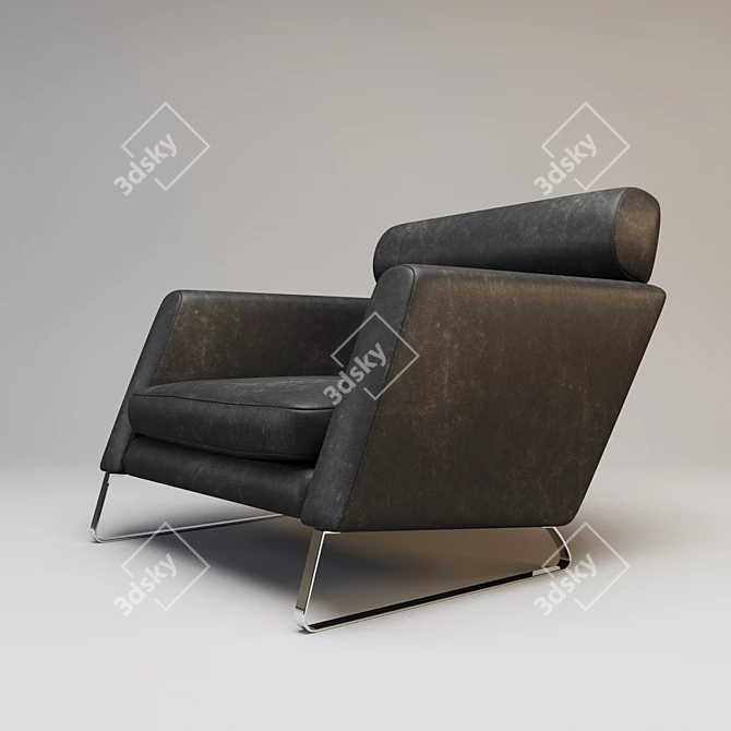 Modern Black Leather Armchair 3D model image 1