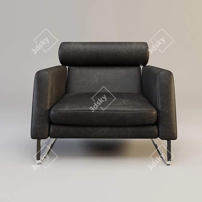 Modern Black Leather Armchair 3D model image 2