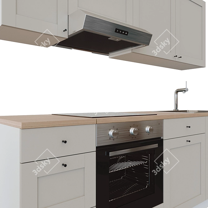 Modern IKEA Knokskhult Kitchen: Cabinets, Oven, Induction Cooktop, Hood, Sink & Faucet 3D model image 2