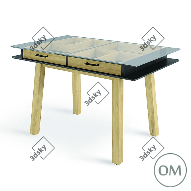 Sleek Square Table with Drawers 3D model image 1