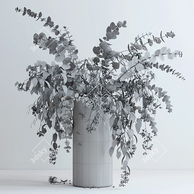 Pepperberry and Eucalyptus Vase: Realistic Branches in Glass 3D model image 3