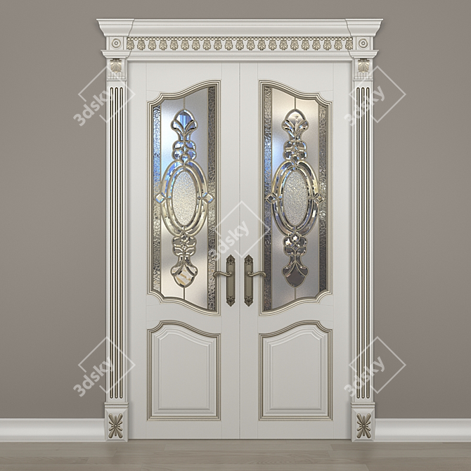 Elegant Stained Glass Double Door 3D model image 1