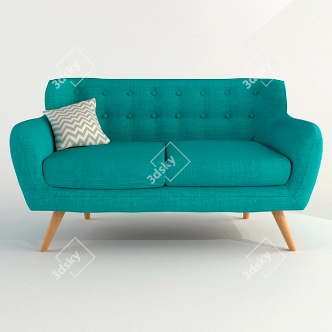 Elegant Blue Sofa with Wooden Legs 3D model image 1