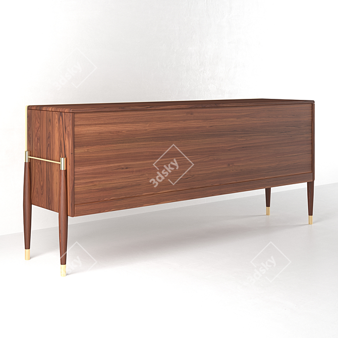 Elegant Dandy Sideboard: Brass, Walnut & Straw 3D model image 3