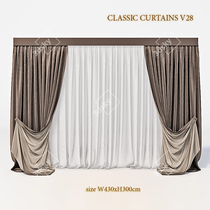 Elegant Classic Curtain, Adjustable Size, Unique Design 3D model image 1