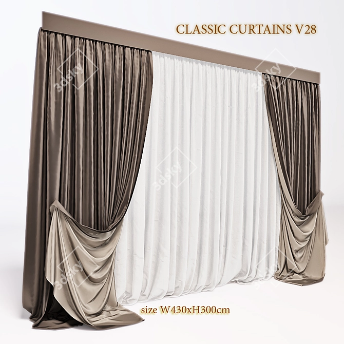 Elegant Classic Curtain, Adjustable Size, Unique Design 3D model image 2
