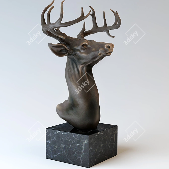 Gilded Majesty: Deer Head Sculpture 3D model image 1