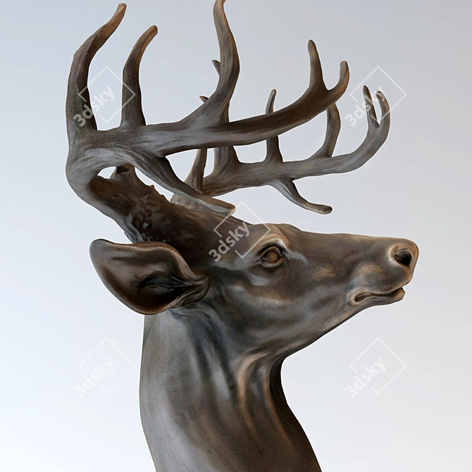 Gilded Majesty: Deer Head Sculpture 3D model image 2