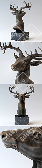 Gilded Majesty: Deer Head Sculpture 3D model image 3