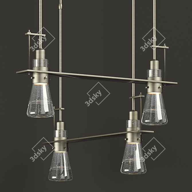 Vintage Bronze Chandelier with Glass Shades 3D model image 2