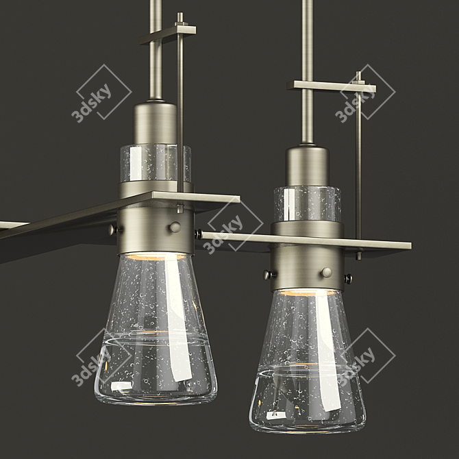 Vintage Bronze Chandelier with Glass Shades 3D model image 3