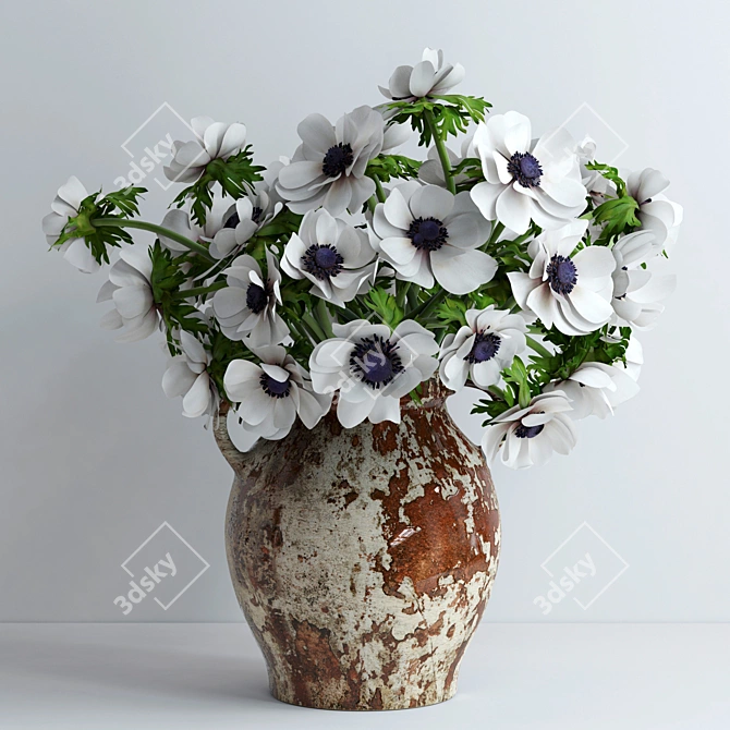 Elegant White Anemones in Ceramic Vase 3D model image 1