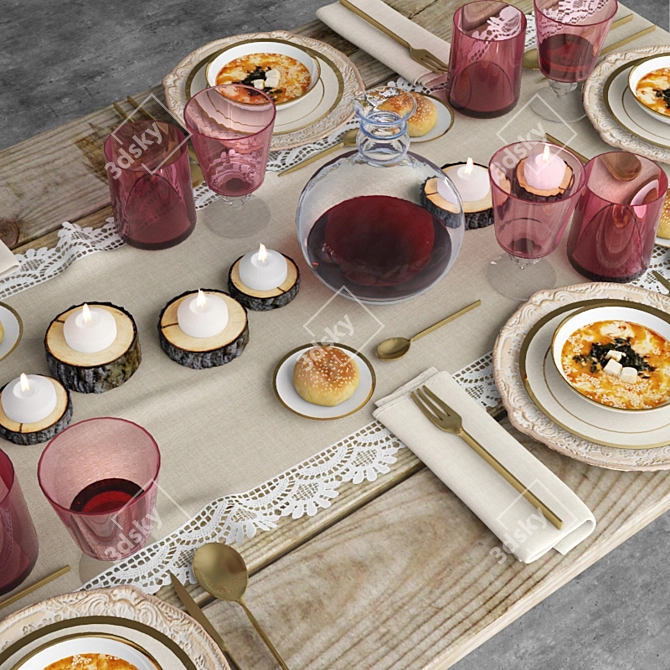 Elegant Shabby Chic Tableware Set 3D model image 1