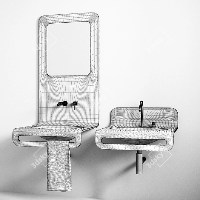 Wave Corian Vanity with Mirror & Towel Holder 3D model image 3