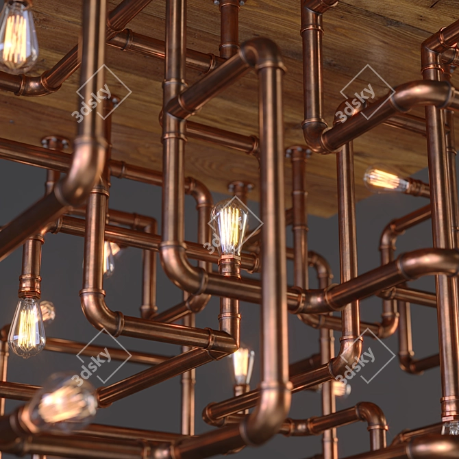 Copper Pipe Chandelier: Industrial Elegance 3D model image 2