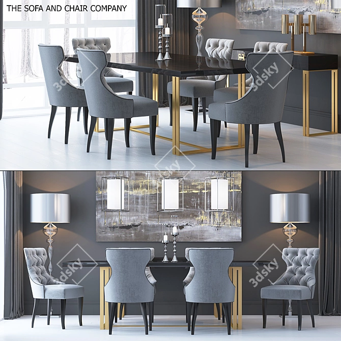 Elegant Home Set: Boutique Table, Guinea Chair, Console, Dervent Chandelier, Ovington Floor Lamp, Urban Wetlands at 3D model image 1