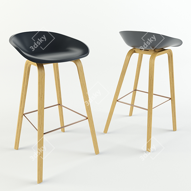 Sleek Wooden Stool: AAS32 3D model image 1