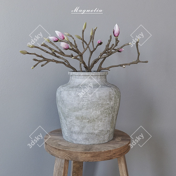 Elegant Magnolia Vase 3D model image 1