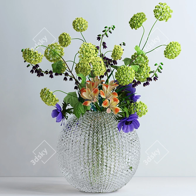 Elegant Viburnum Anemone Arrangement 3D model image 1