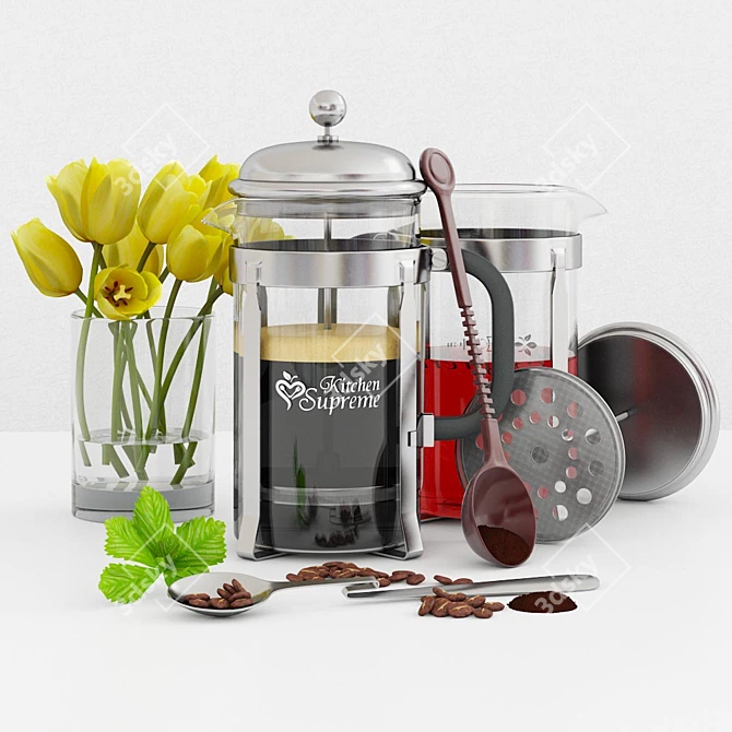 Kitchen Supreme French Press: The Ultimate Coffee & Tea Maker 3D model image 1
