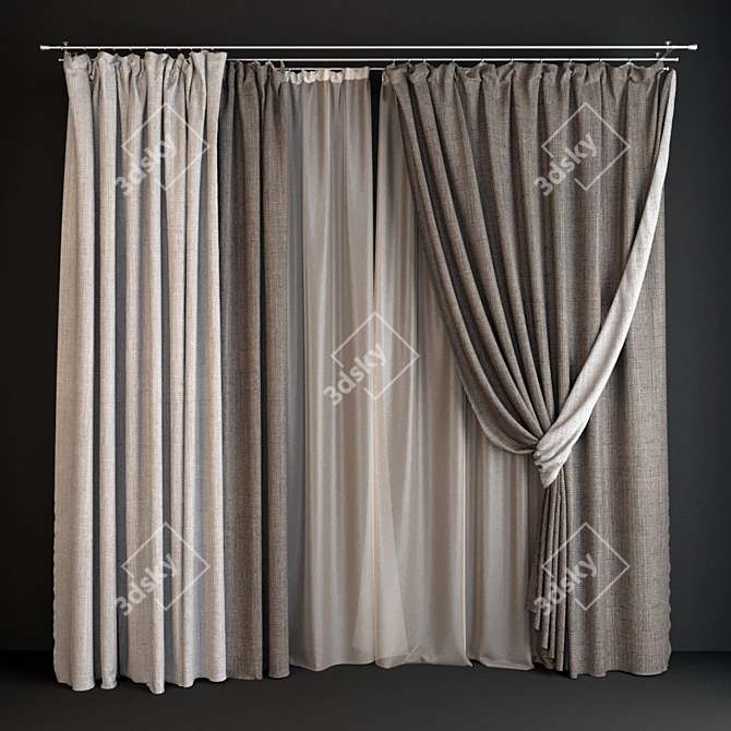 Versatile 3m Gray Curtain Set: Ceiling Mount 3D model image 1