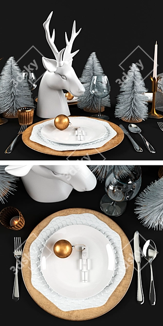 Cozy Christmas Table Setting 3D model image 3