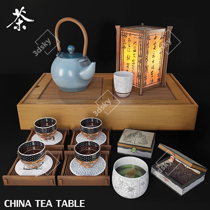 Ethnic Tea Set: Chinese Table 3D model image 1