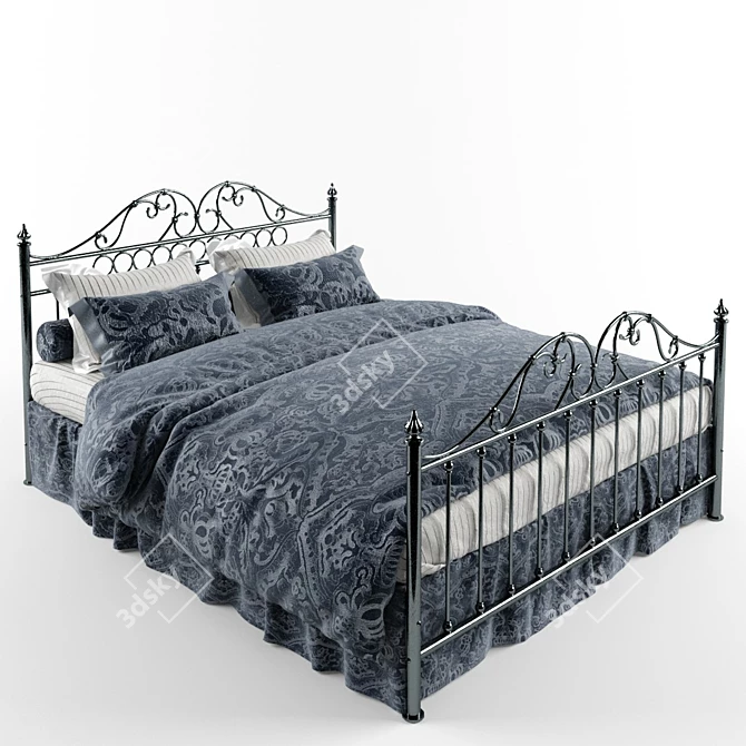 Elegant Metal Bed Frame 3D model image 1