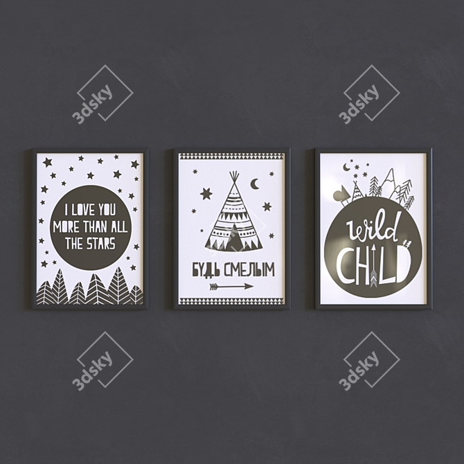 Designer Poster Set for Happy Spaces 3D model image 3