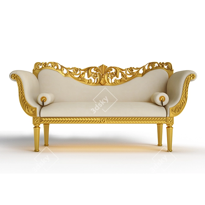 Exquisite Wooden Carved Sofa 3D model image 1