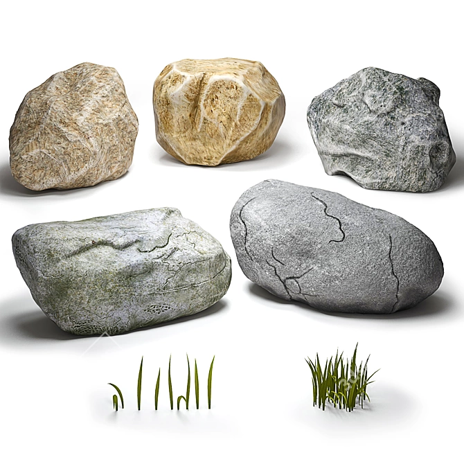 Natural Stones & Grass Set 3D model image 1