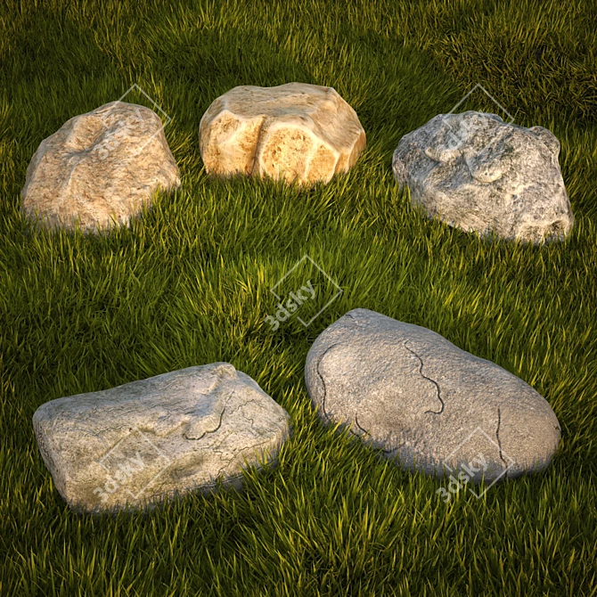 Natural Stones & Grass Set 3D model image 2